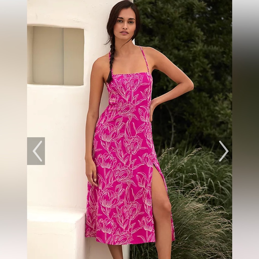 Maaji Fuchsia and White Floral Spaghetti-Strap Midi Dress